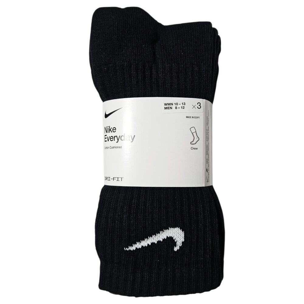 Nike Everday Cushion Crew Socks | Black/White | 3 Pairs | Size Large
